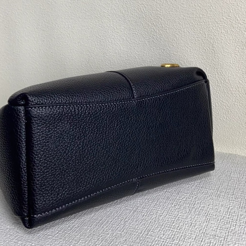 Coach Black Pebbled Leather Shoulder Bag with Gold Accents - Picture 7 of 9